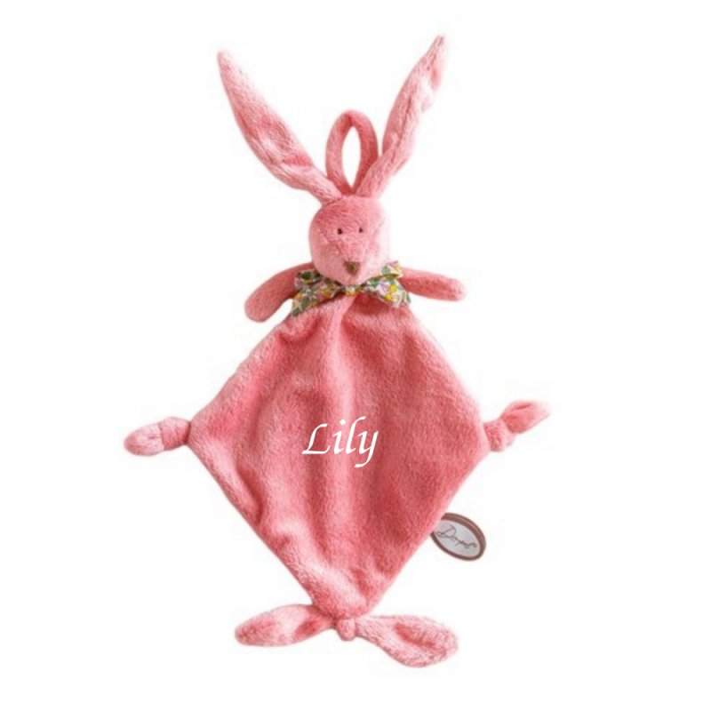 - flo lapin - avec attache-sucette rose foncé 25 cm 